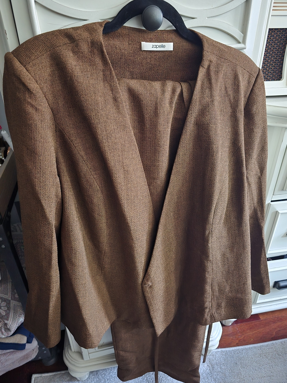 Zapelle Brown Textured Wrap Blazer and Pantsuit